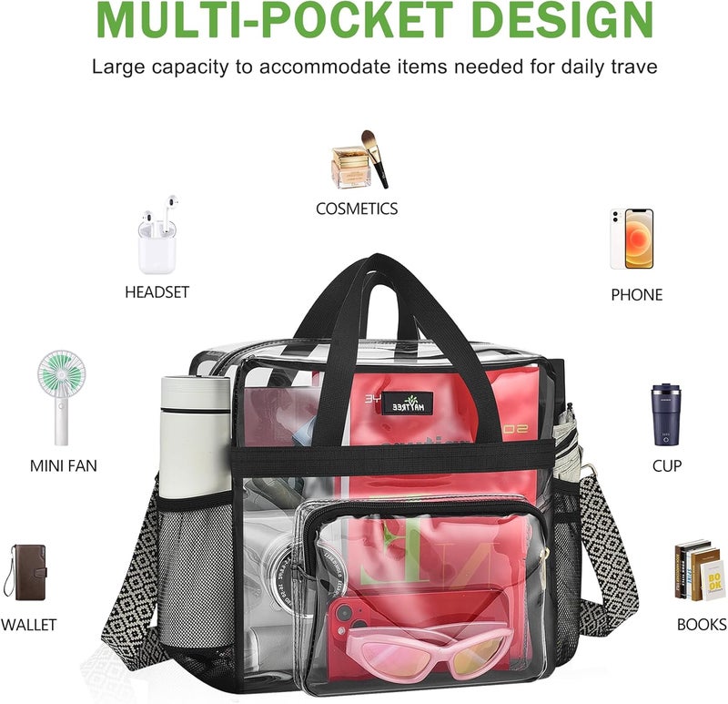 MAYTREE Clear Bag for Stadium Events, 12x6x12 Clear Tote Bag with Removable Strap, Transparent Bag for Concert Sports Festival, Wave-Strap - Image 5